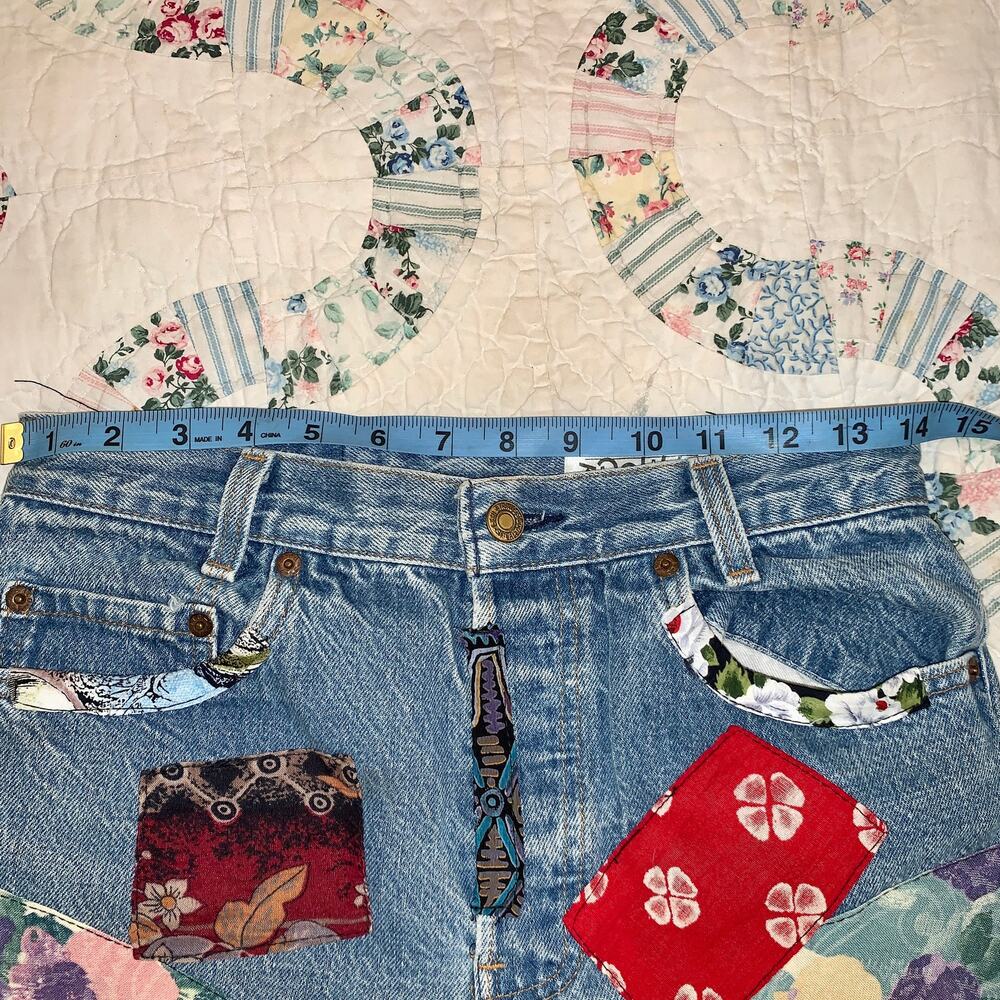 VINTAGE LEVIS 501's PATCHWORK QUILT PATCHED DENIM SHORTS - Picture 11 of 13